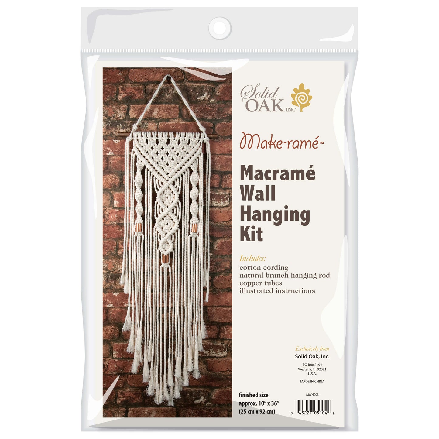 Solid Oak DIY macrame kit "Double Twist" design, shown in package