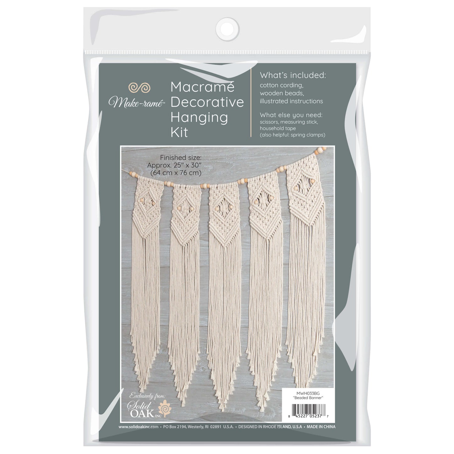 Solid Oak DIY macrame kit: Beaded Banner shown in package