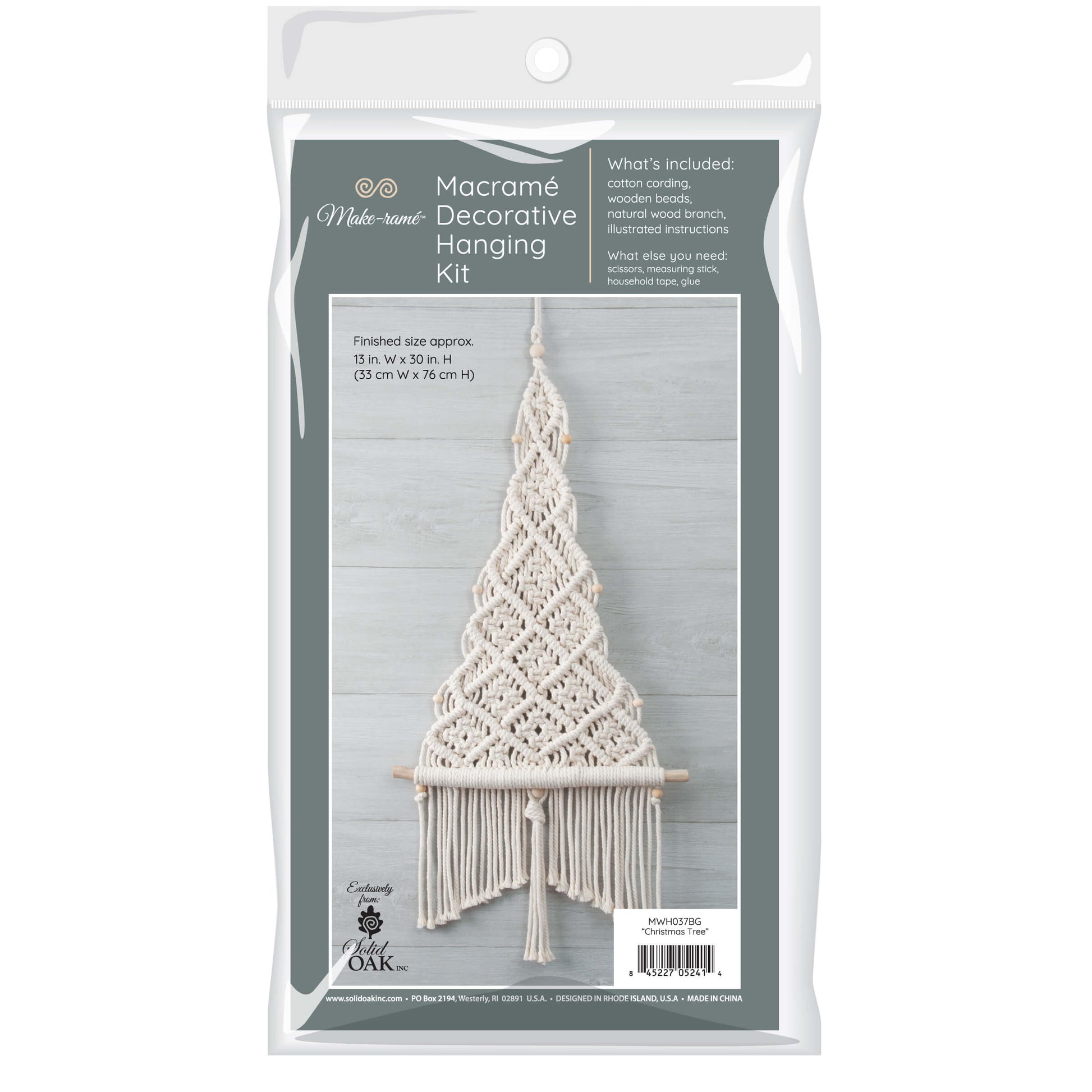 Solid Oak DIY macrame kit - natural cord color (off-white) Christmas Tree kit package