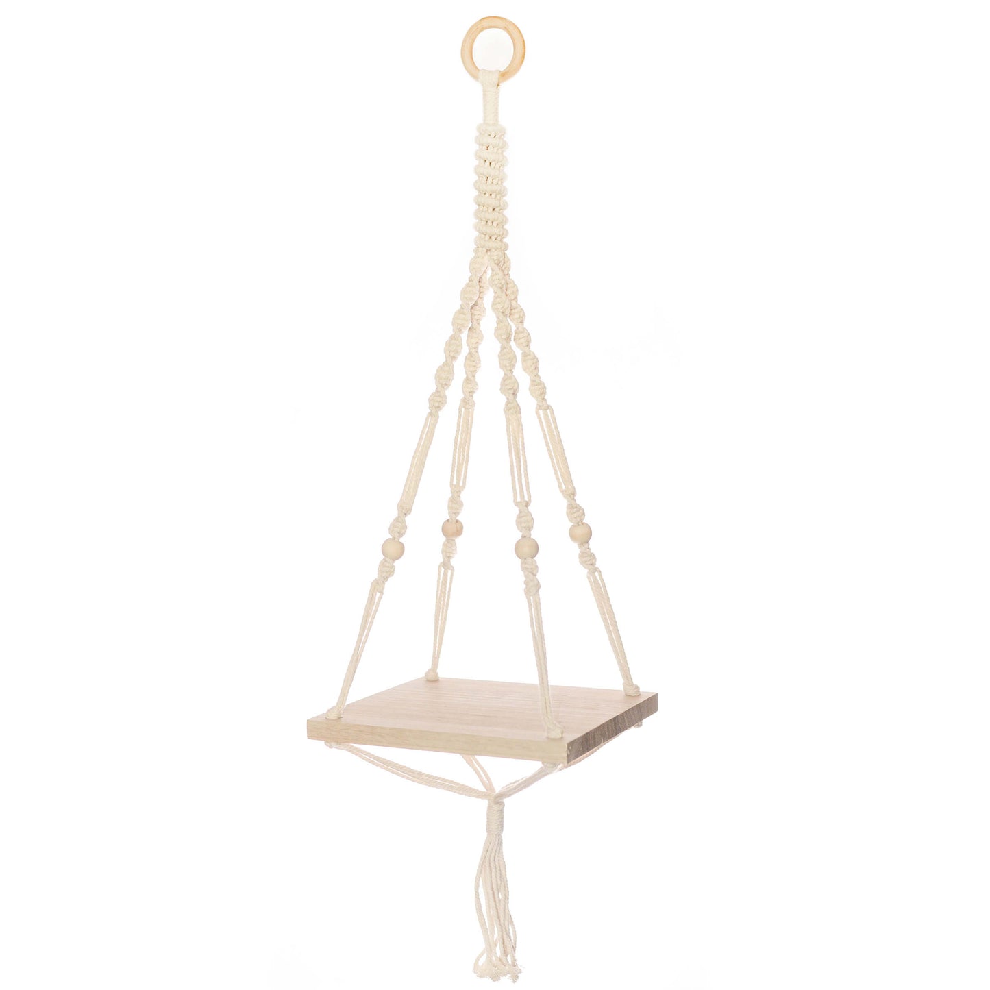Kit one in macrame beast sellers plant set: wood square macrame hanging shelf