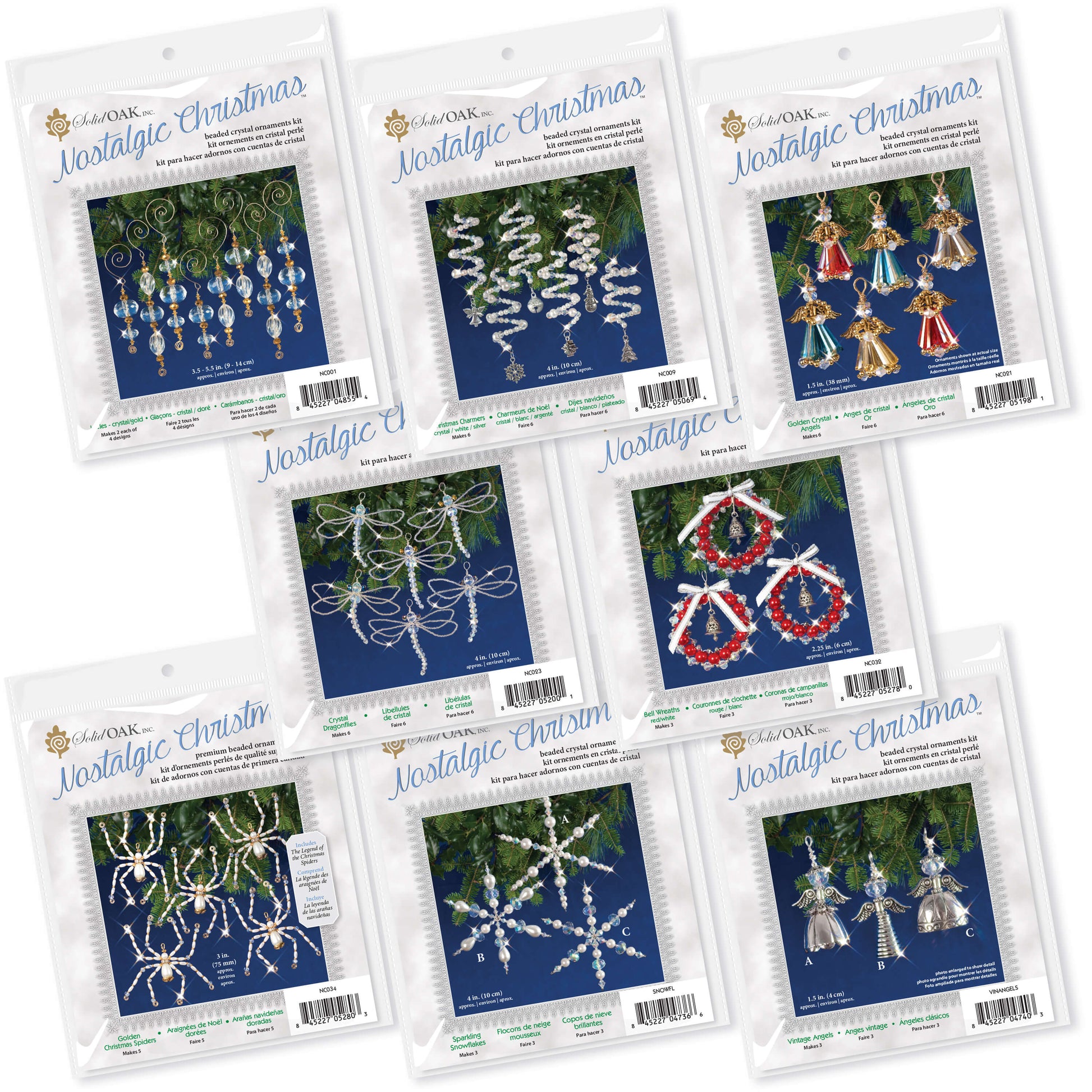 Christmas beaded ornament kits DIY - 8 full kits, maks 40 ornaments. Among best sellers. Icicles, spiral drops with charms, little angels in cur crystal clor beads and unique sikver-tone metal beads, wreath ornaments in red and white, beaded dragonflies, snowflakes, and even Christmas spiders (incouding the story of the legend of the Christmas Spiders. 30 % discount over same kits sold separately.