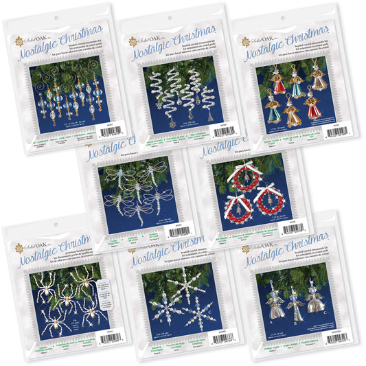 Christmas beaded ornament kits DIY - 8 full kits, maks 40 ornaments. Among best sellers. Icicles, spiral drops with charms, little angels in cur crystal clor beads and unique sikver-tone metal beads, wreath ornaments in red and white, beaded dragonflies, snowflakes, and even Christmas spiders (incouding the story of the legend of the Christmas Spiders. 30 % discount over same kits sold separately.