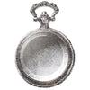 large size pcket watch case, antiqued imitation silver metal with clear, hinged acrylic cover