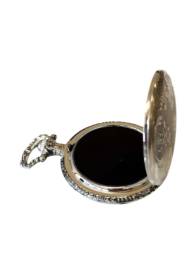 Watch Case Pendant with Black Glass - Silver