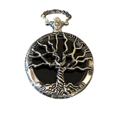 Watch Case Pendant with Black Glass - Tree of Life