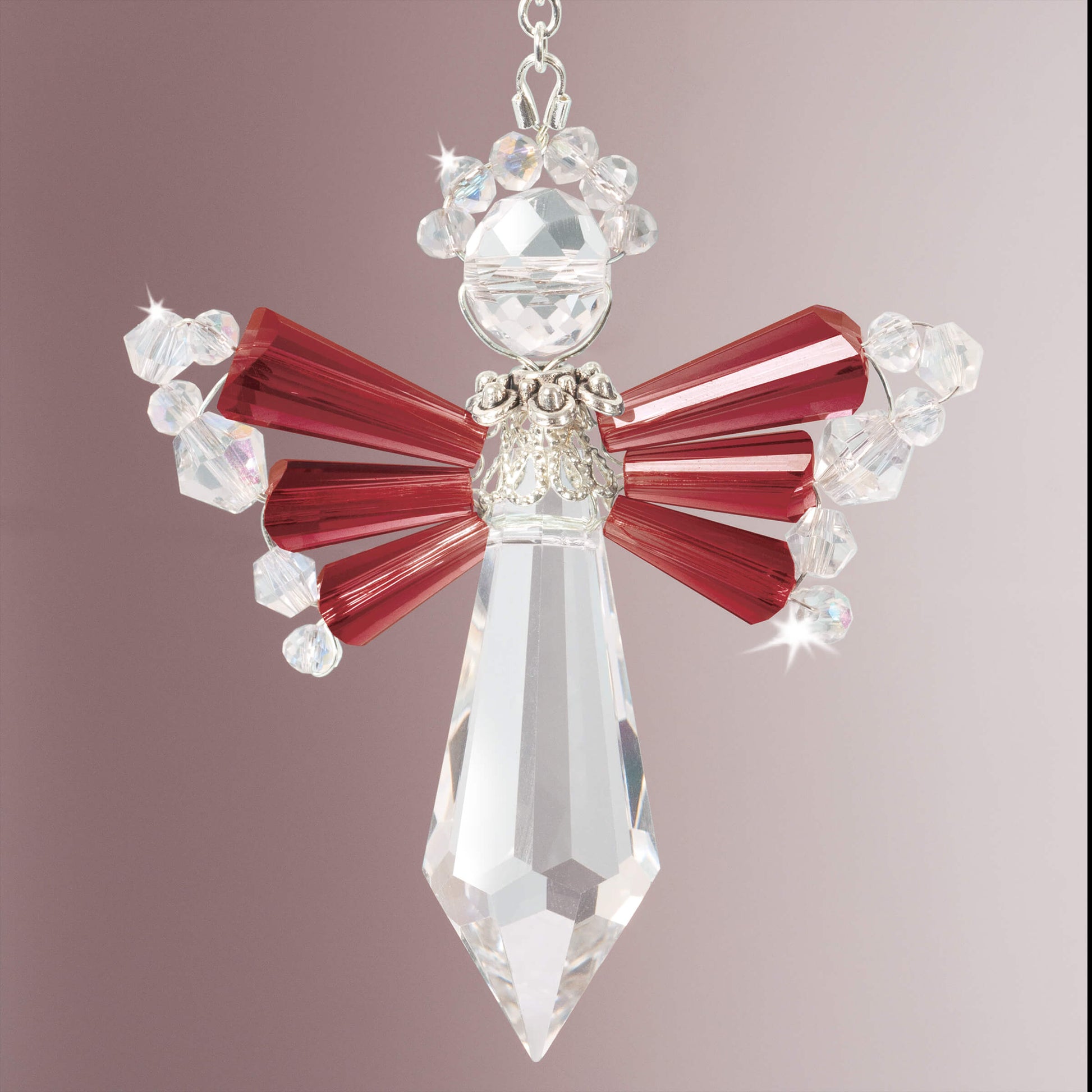 January Crystal Birthstone Angel, with dark red, garnet-color wings