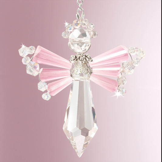 DIY crystal birthstone angel sun catcher, October pink tourmailne color.