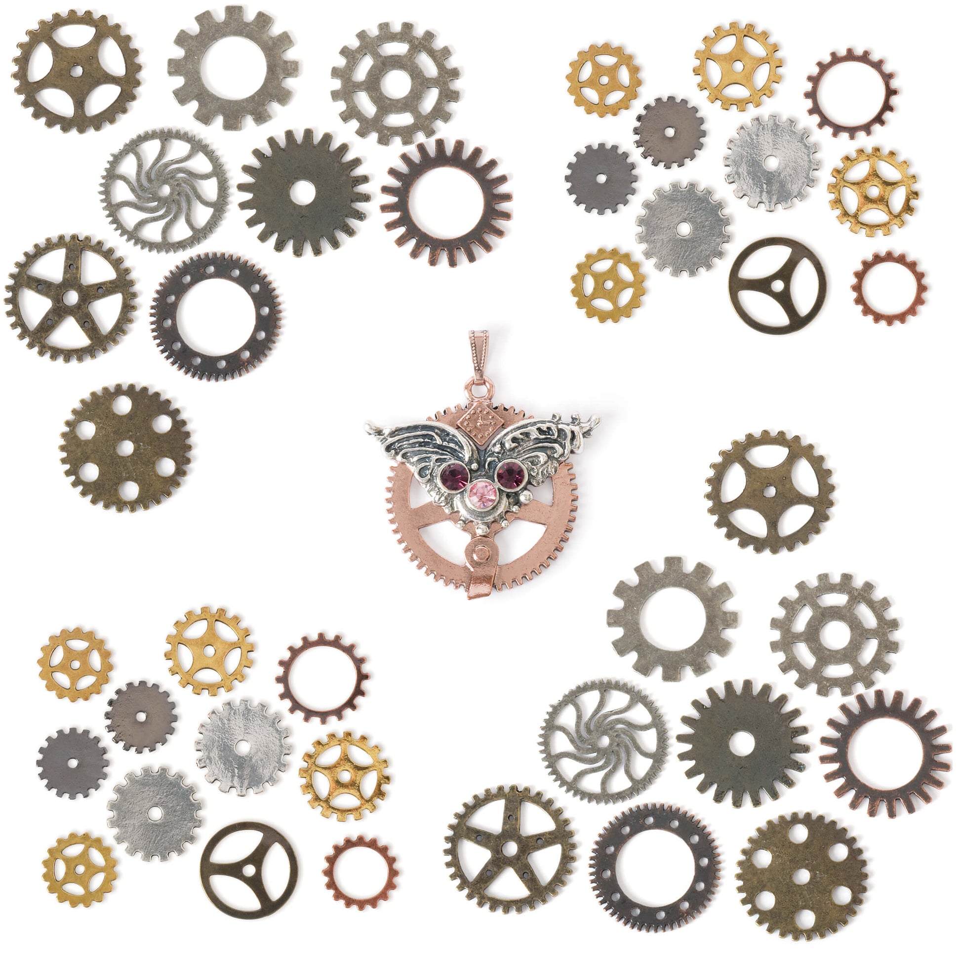 Steampunk gears value bundle and winged gear pendant