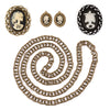 Skull Cameos and Torso skeleton pendants/brooches, and matching small skull cameos. Includes a hefty double-linked jewelry chain. DIY jewelry - pre-styled.