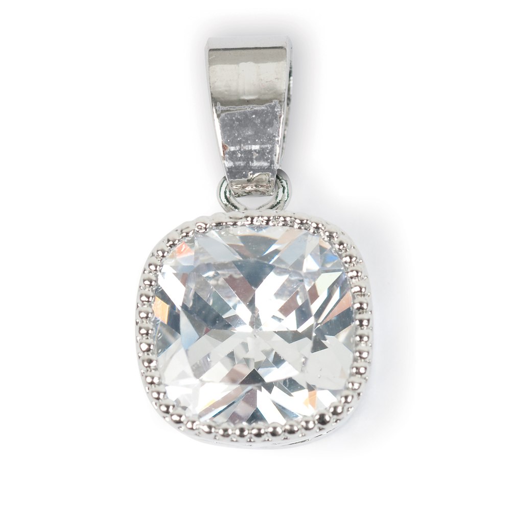 Estrellaª Charm with CZ - Cushion Drop - Crystal / Silver