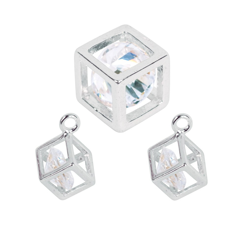 Estrellaª Charms with CZ - Floating Cubes - Crystal / Silver