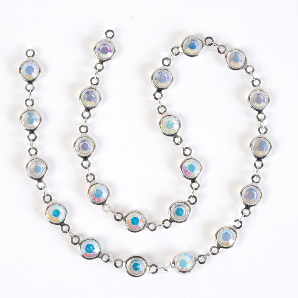Estrellaª Linked Crystals Chain - medium, crystal aurora/silver