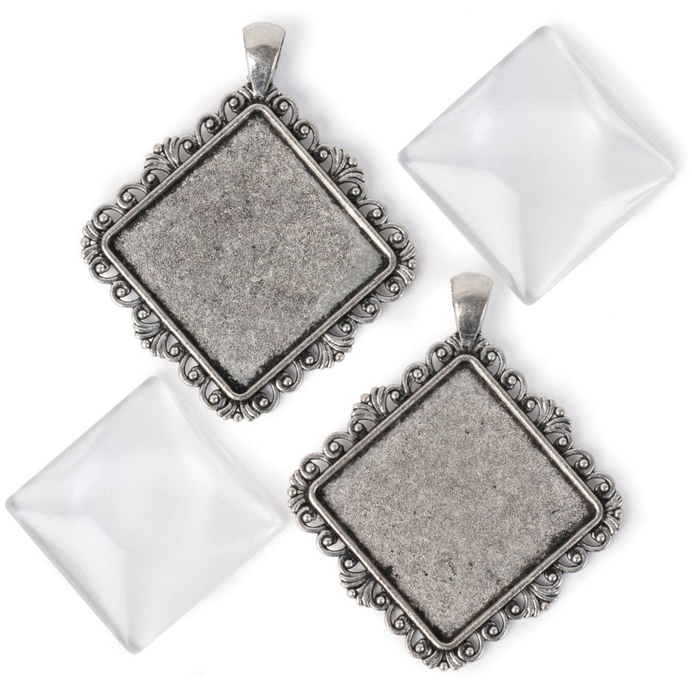 30mm Diagonal Square - Antiqued Imitation Silver