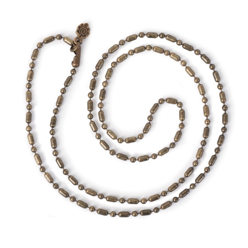 Fancy Ball Chain 24" Necklace - Antiqued Imitation Gold
