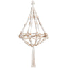 Solid Oak DIY macrame beaded chandelier kit, shown made up. Includes cotton macrame cord, metal hoop, and wood beads. Shown on white.