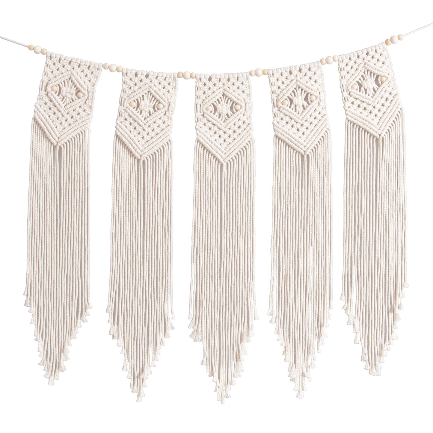 Solid Oak DIY macrame kit: Beaded Banner shown on white