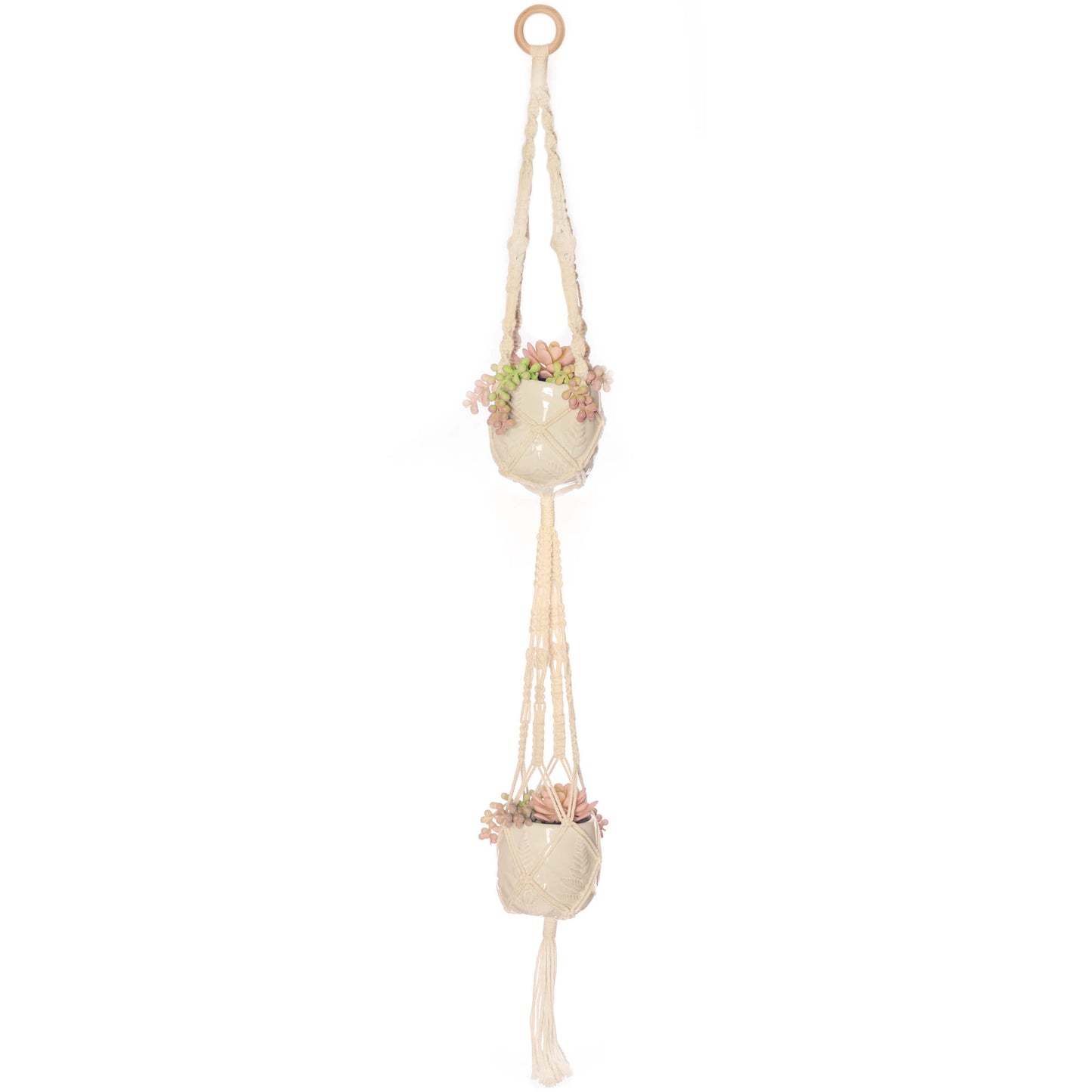 Solid Oak's DIY macrame Double Plant Hanger - holds two plants!