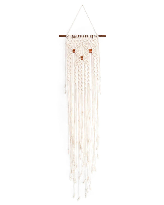 Solid Oak DIY macrame wall hanging kit - Flowers design shown on white background