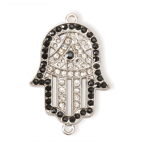 Shambala rhinestone charm - Hamsa - crystal/black