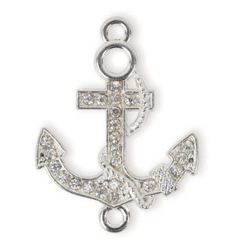 Solid Oak: Shambala Rhinestone Charm - Large Anchor - Silver