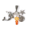 Seaside style dnagling jewelry pendant with dolphin, starfish, shell, and frosted glass beads