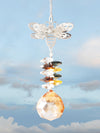 Honey bee design suncatcher, DIY kit with crystal beads and silvery finish metal parts.