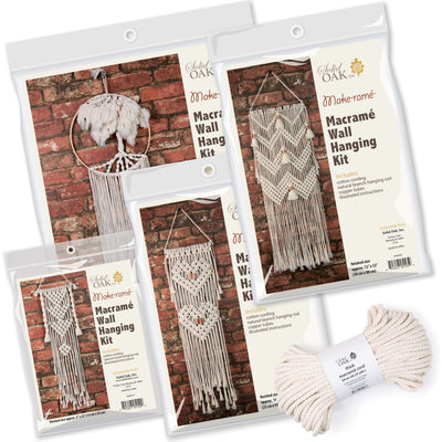 Macrame style bundle group three - best selling DIY kits from Solid Oak, Inc: Palm Tree, Chevrons, Three Triangles, Two Hearts - plus a skein of our sot and thick cotto macrame cord! bargain priced 30% off the cost if bought separately.