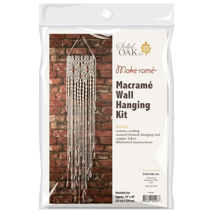 Solid Oak DIY macrame wall hanging kit - Flowers design, shown in package