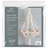 Solid Oak DIY macrame beaded chandelier kit, shown made up. Includes cotton macrame cord, metal hoop, and wood beads. Shown in kit package.