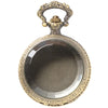 Solid Oak STEAM352 Clear front pocket watch case in antiqued golden or braonze color, shown closed from the front