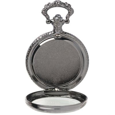 Large Watch Case with clear cover - gunmetal black finish, shown with hinged cover open