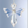 Crystal Angel decoration made from Solid Oak kit for March birthstone - pale blue wings and clear crystal beads, silvery metal parts, DIY suncatcher.