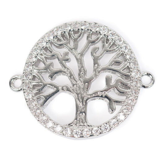 Estrellaª Charm with CZ - Tree of Life - Crystal / Silver