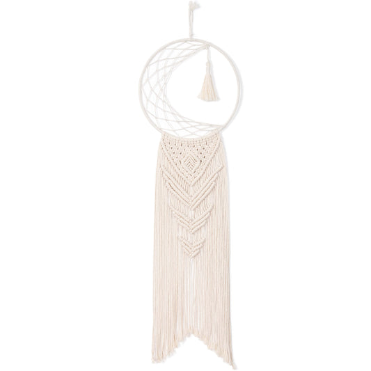 Half-moon shape dream catcher style wall hanhging with chevrons and tassel