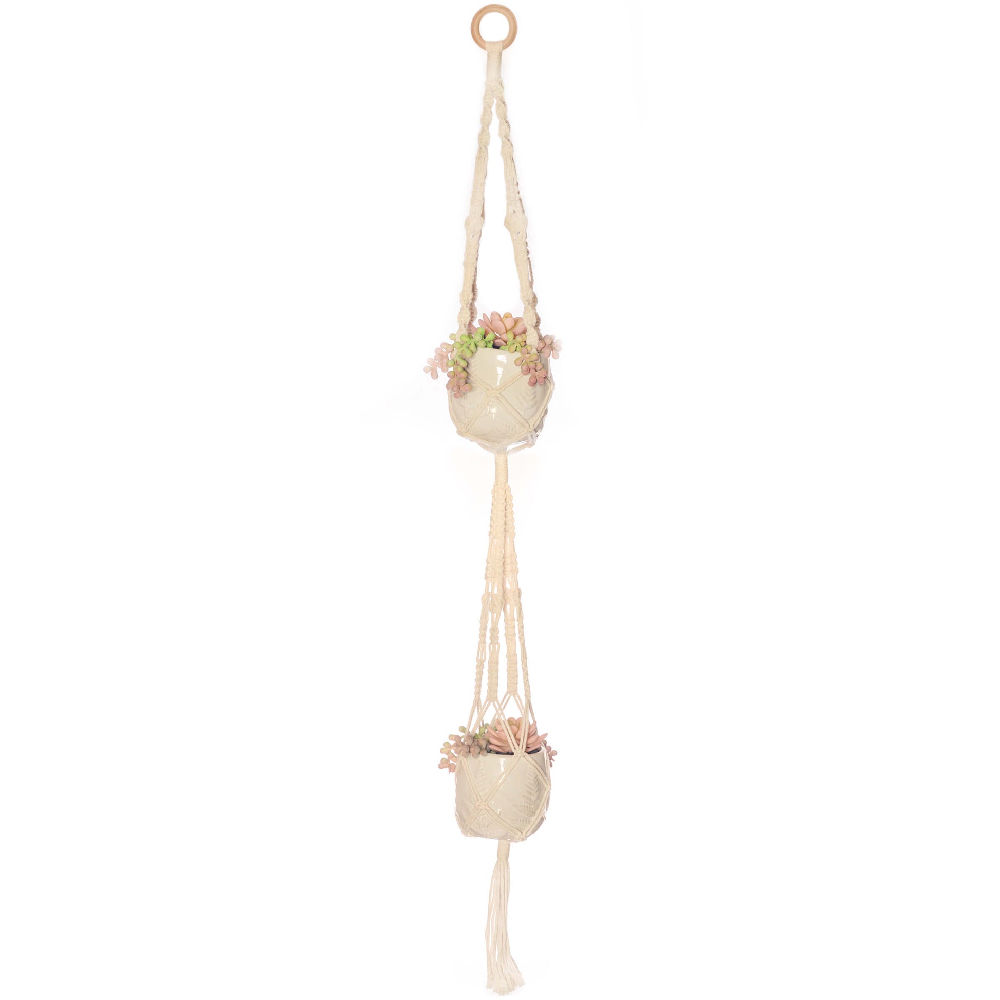 Solid Oak's DIY macrame Double Plant Hanger - holds two plants!