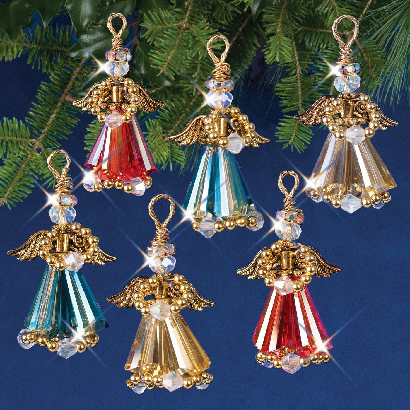Solid Oak Nostalgic Christmas Beaded Crystal Ornament Kit-Ruby, Green & Gold Christmas Charmers