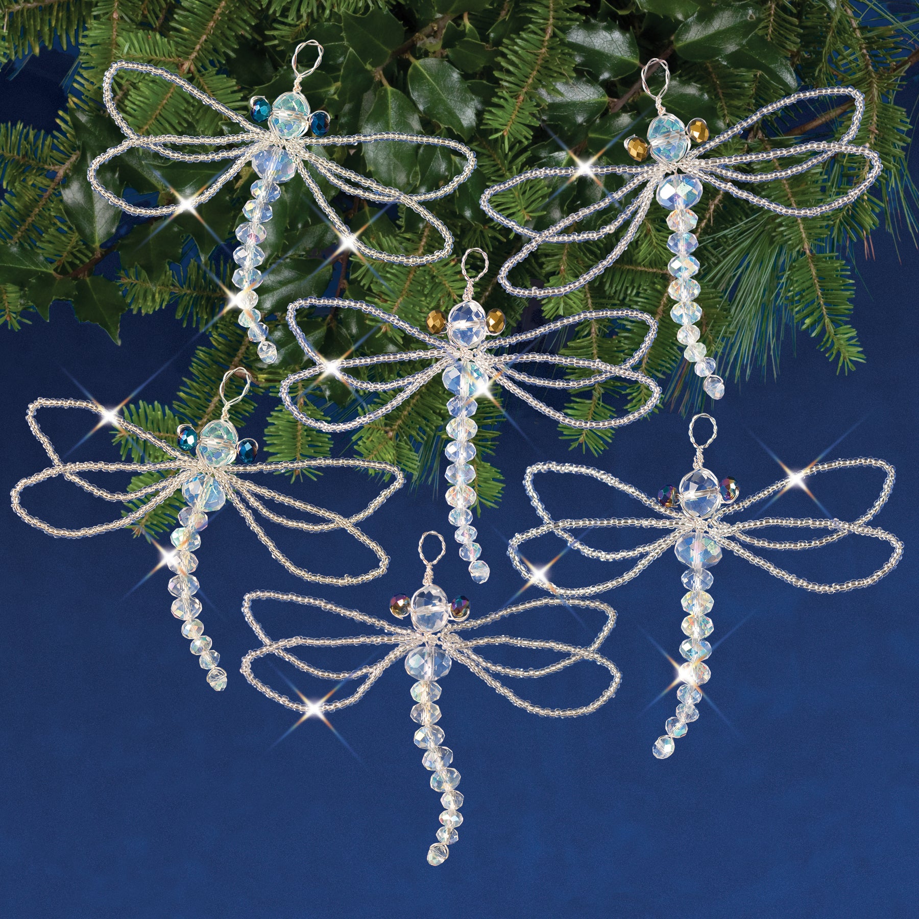 Solid Oak: Beaded Ornament Kit: Crystal/Blue Snowflakes