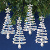 DIY beaded ornament kit - frosty Christmas Trees.... spiral-design tiny trees with real crystal, pearlized glass, and seed beads. The silvery crystals and light blues show beautifully against green Christmas trees.