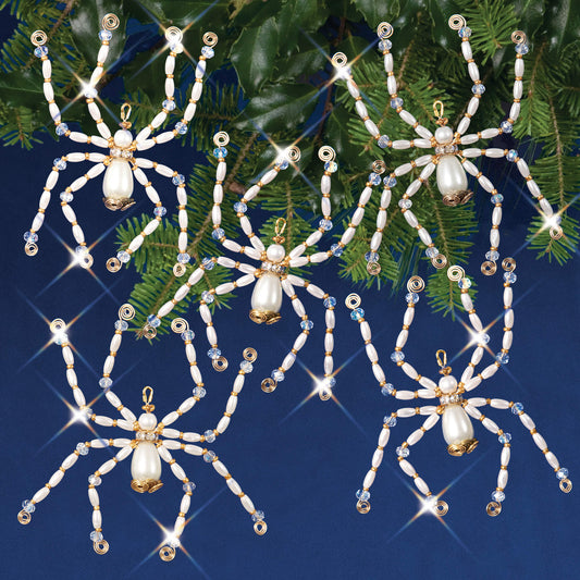 Golden Christmas SPiders beaded ronaments on greenery