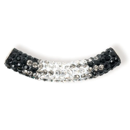 Shambala rhinestone tube bead - Black/Smoke/Crystal Ombre