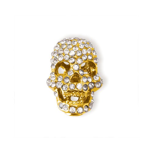 Shambala rhinestone charm - large skull - crystal/gold