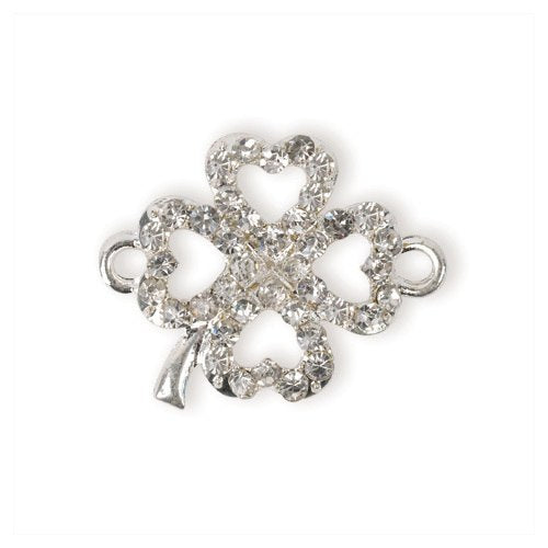 Shambala rhinestone charm - Four Leaf Clover - Silver