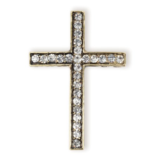 Shambala rhinestone charm - Narrow Cross - Antique Gold