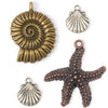 Steampunk Sea Life Charms - Nautilus, Starfish, scallop shells