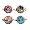 Set of 4 different bottle cap charms for linking in fun DIY jewelry and accessories.