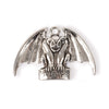 silver metallic color pendant of a perched gargoyle grinning, with wings outspead
