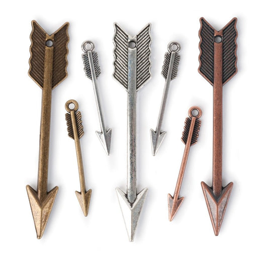Arrows Charm and Pendants Set, copper, silver, and gold color metal finishes