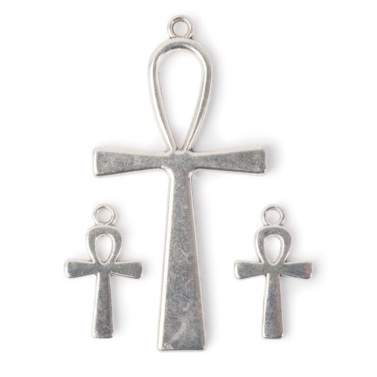 Ankh Pendant and Charms, Silvertone Finish