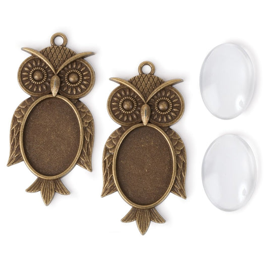 Owl Frame Pendants (w/ glass covers & adhesive dots)