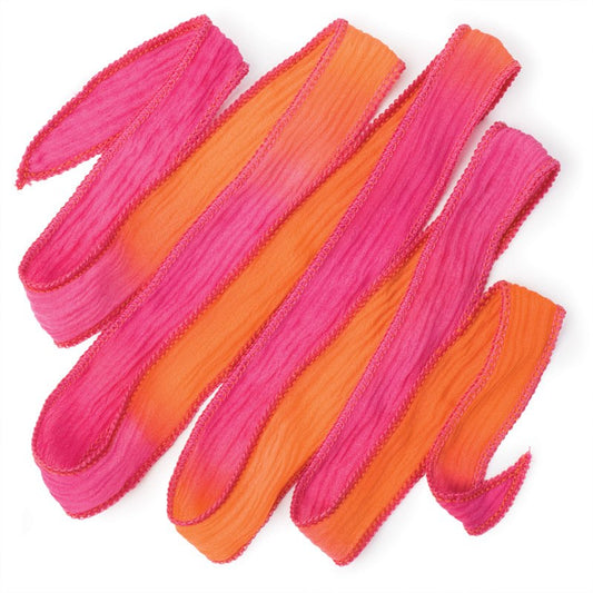 hand-dyed silk ribbon - Tequila Sunrise